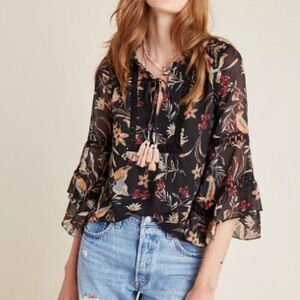Anthropologie Maeve Odette Floral Peasant Bohemian Blouse, size S